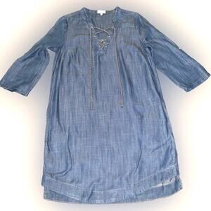 Sz. 4 - CROWN & IVY Women’s Chambray Aesthetic Blue Shift Dress, Nautical & Fun